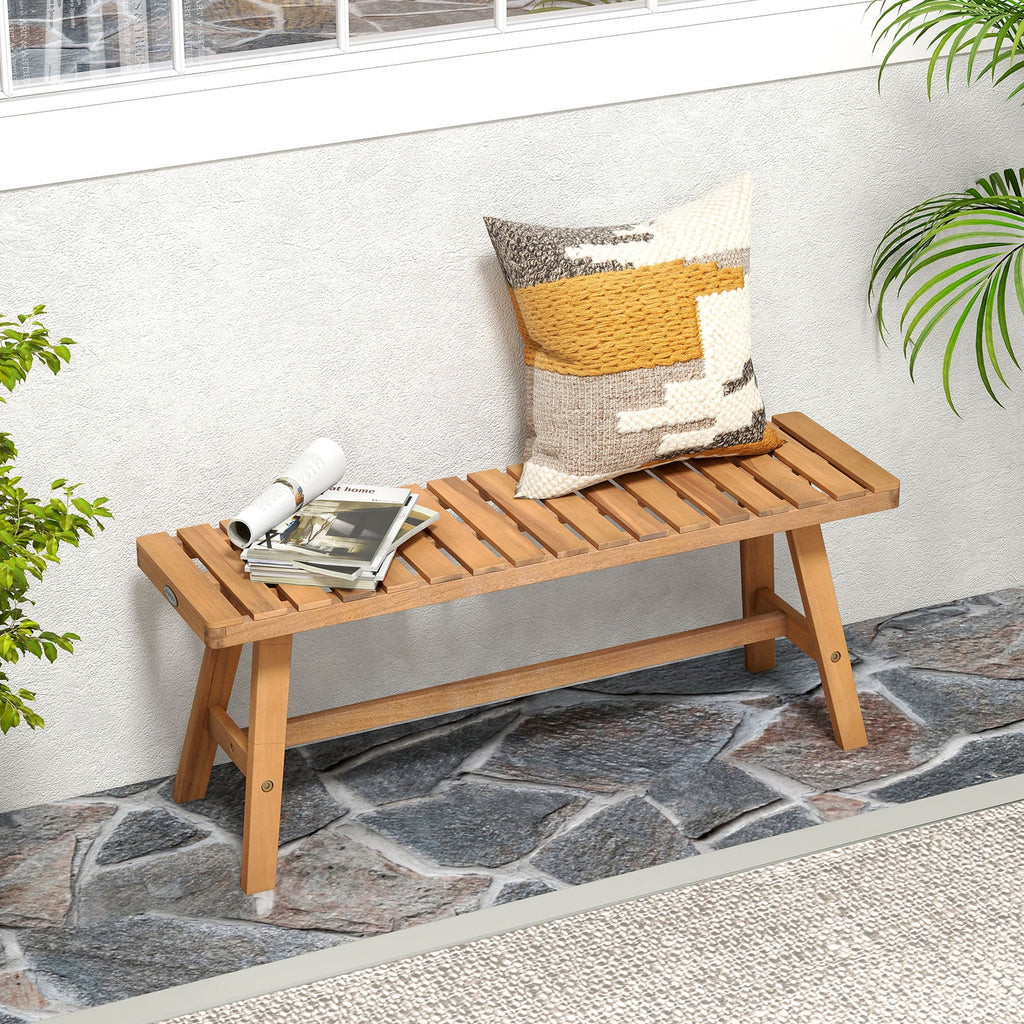 Gymax Acacia Wood Outdoor Garden Bench w/Slatted Seat 800 lbs Capacity for Front Porch