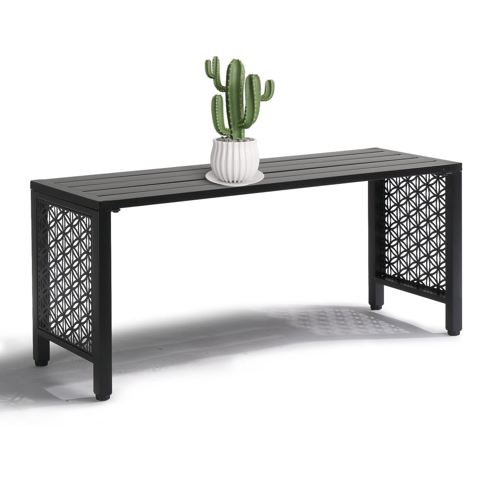 Ktaxon 39.3in Outdoor Metal Backless Bench, Slatted Seat, Weatherproof Bench for Patio Garden, Black