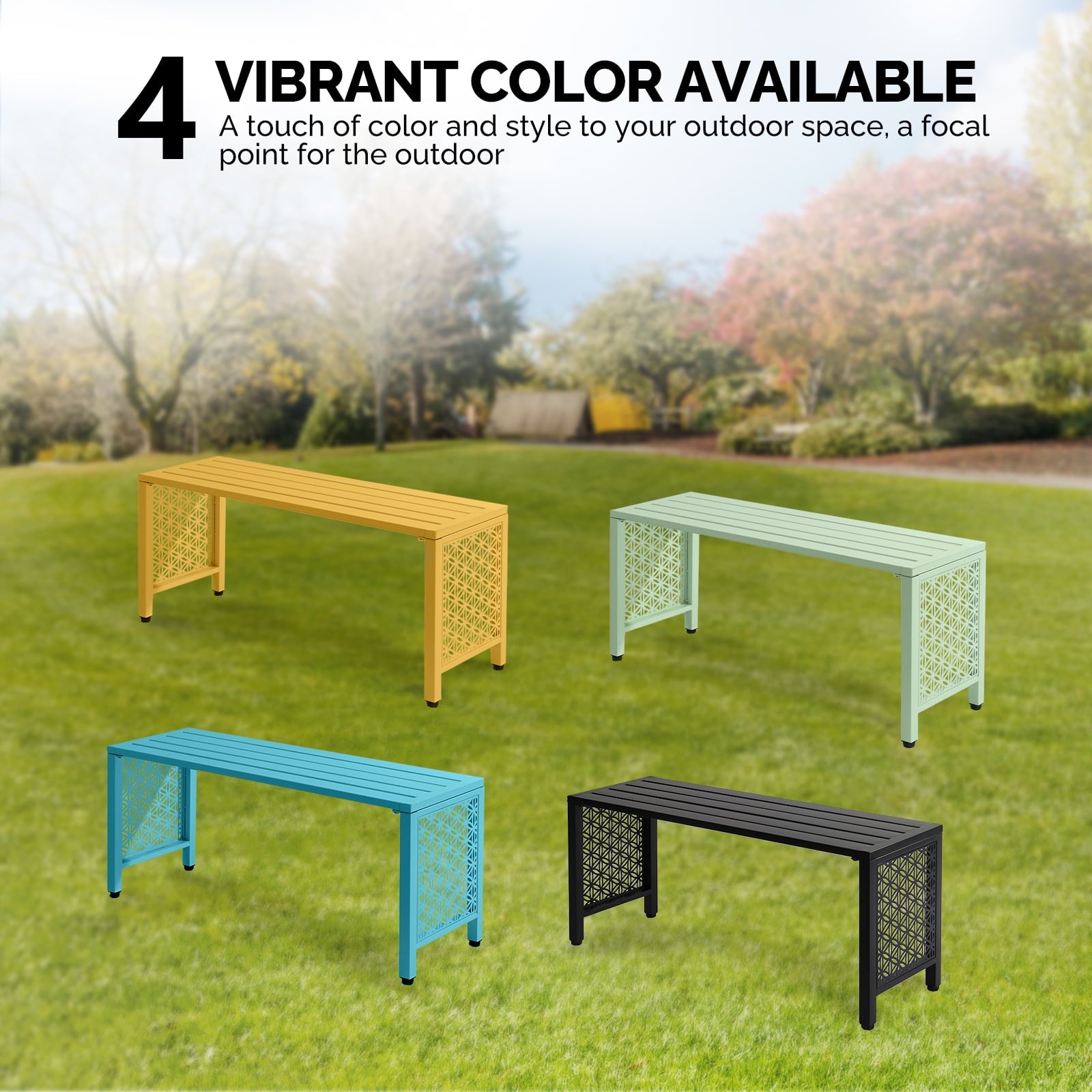 Ktaxon 39.3in Outdoor Metal Backless Bench, Slatted Seat, Weatherproof Bench for Patio Garden, Black