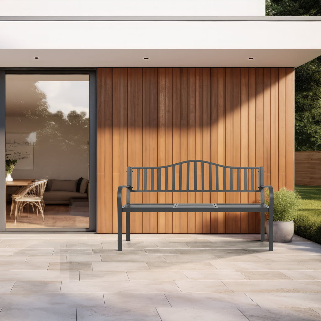 Naipo Outdoor Metal Garden Bench 59" Patio Bench with Built in Table Park Bench, Outside Bench Weather Proof Front Porch Bench, 500lbs