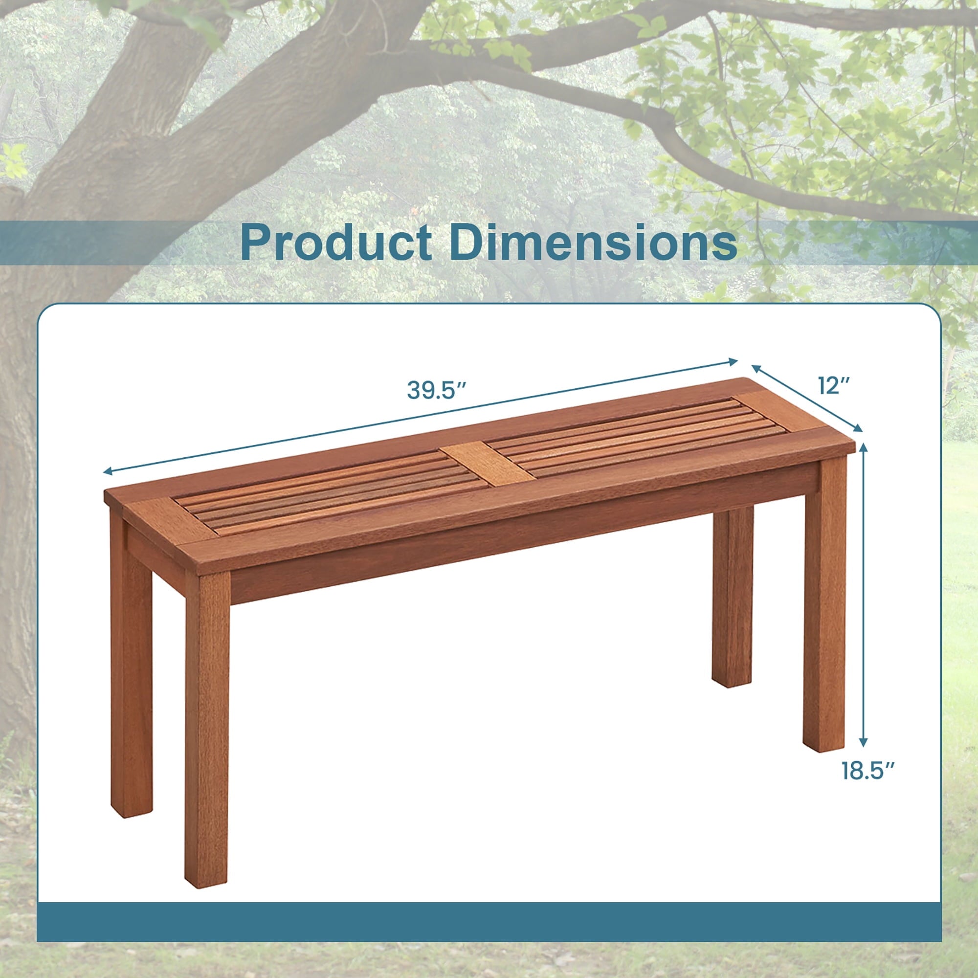 Gymax 2-Person Outdoor Bench Patio Bench w/ Slatted Seat Weather Resistant Solid Wood Frame