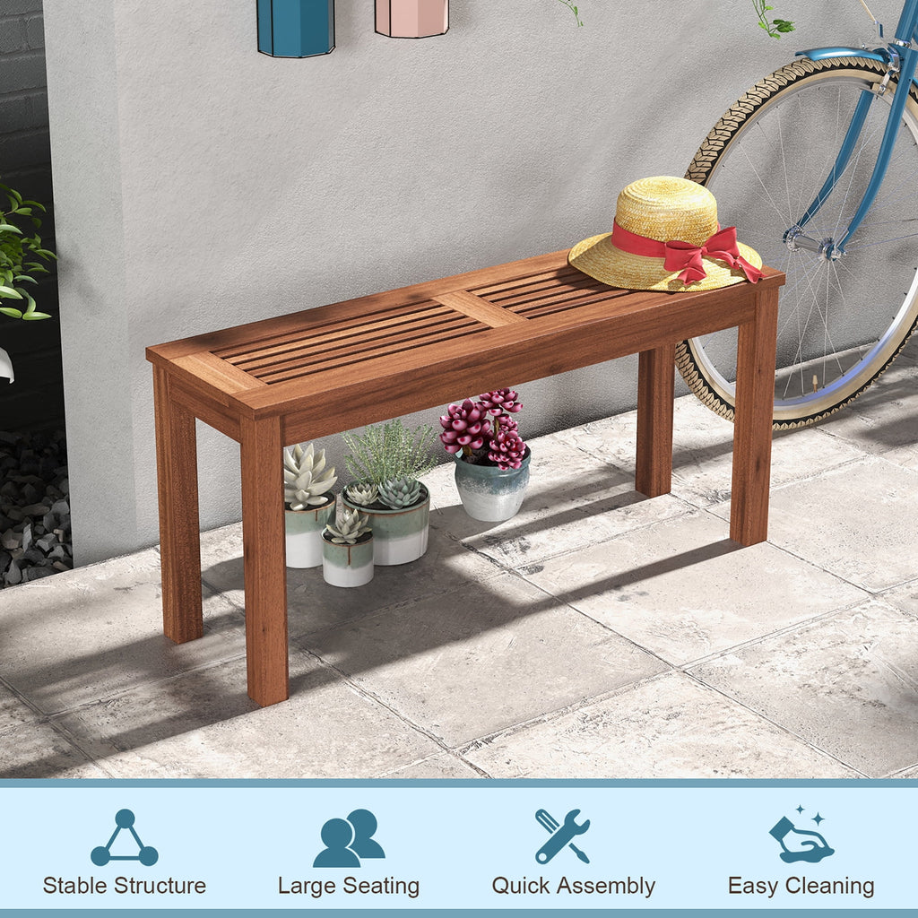 Gymax 2-Person Outdoor Bench Patio Bench w/ Slatted Seat Weather Resistant Solid Wood Frame