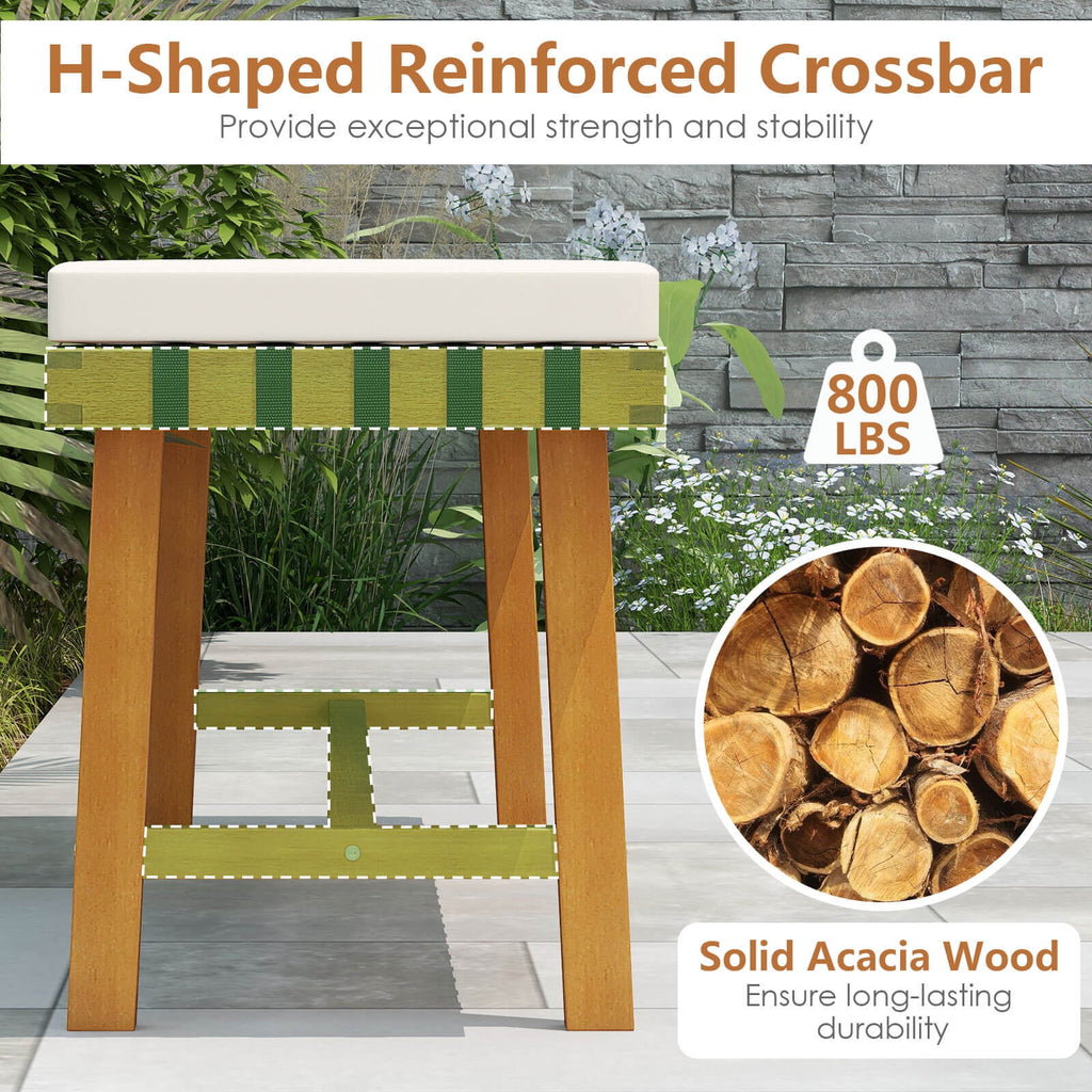 Costway 48" Long Acacia Wood Outdoor Bench with Thick Padded Seat Cushion Entryway Bench