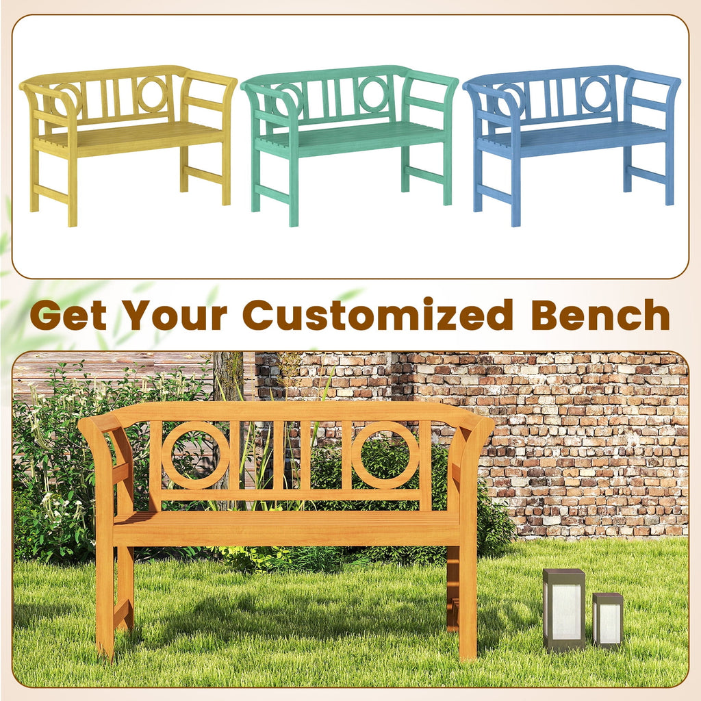 Gymax 47'' Outdoor Loveseat Bench w/Curved Armrests for Backyard Front Porch Deck