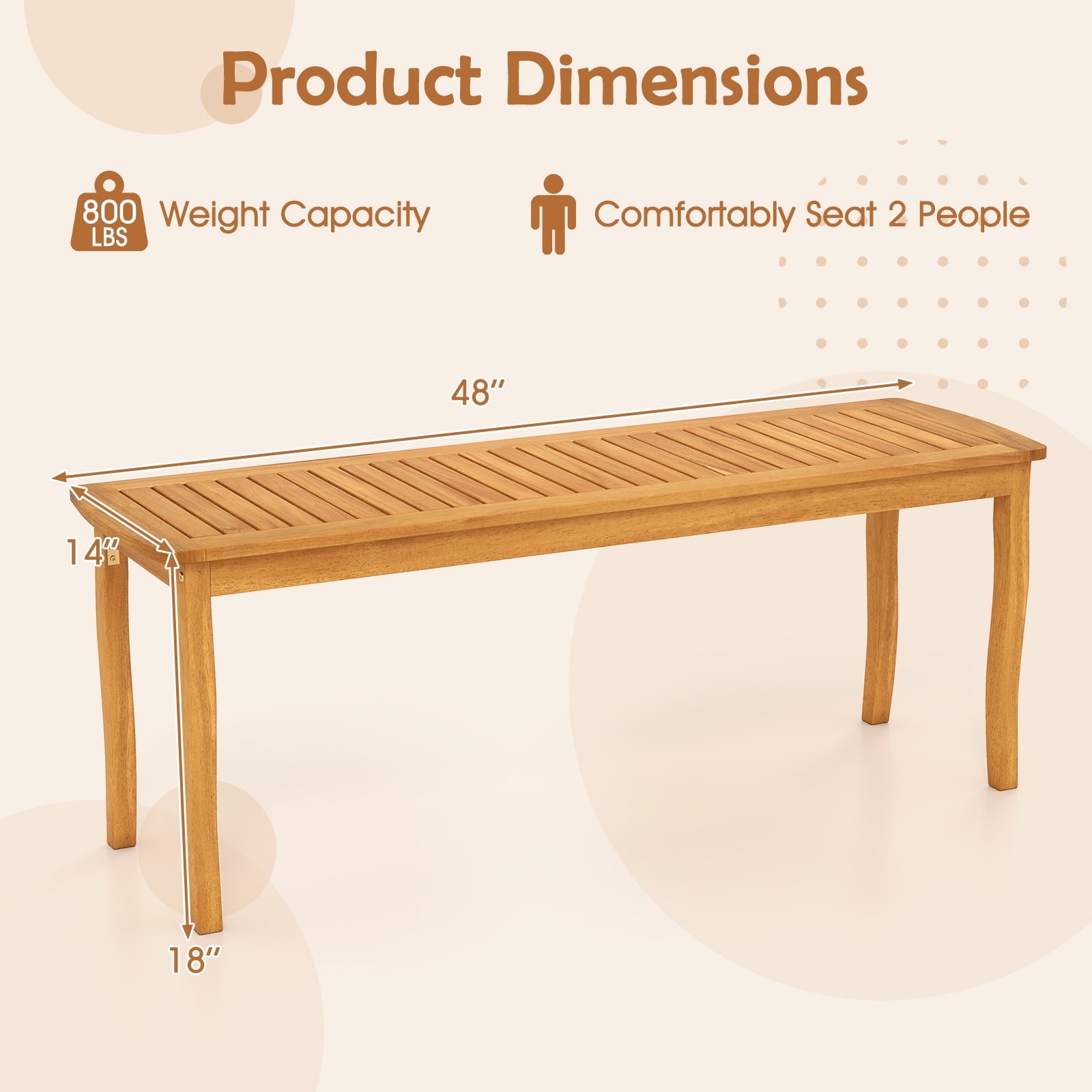Gymax 2PCS 47'' Long Patio Dining Bench w/ Slatted Seat Backless Wooden Picnic Bench