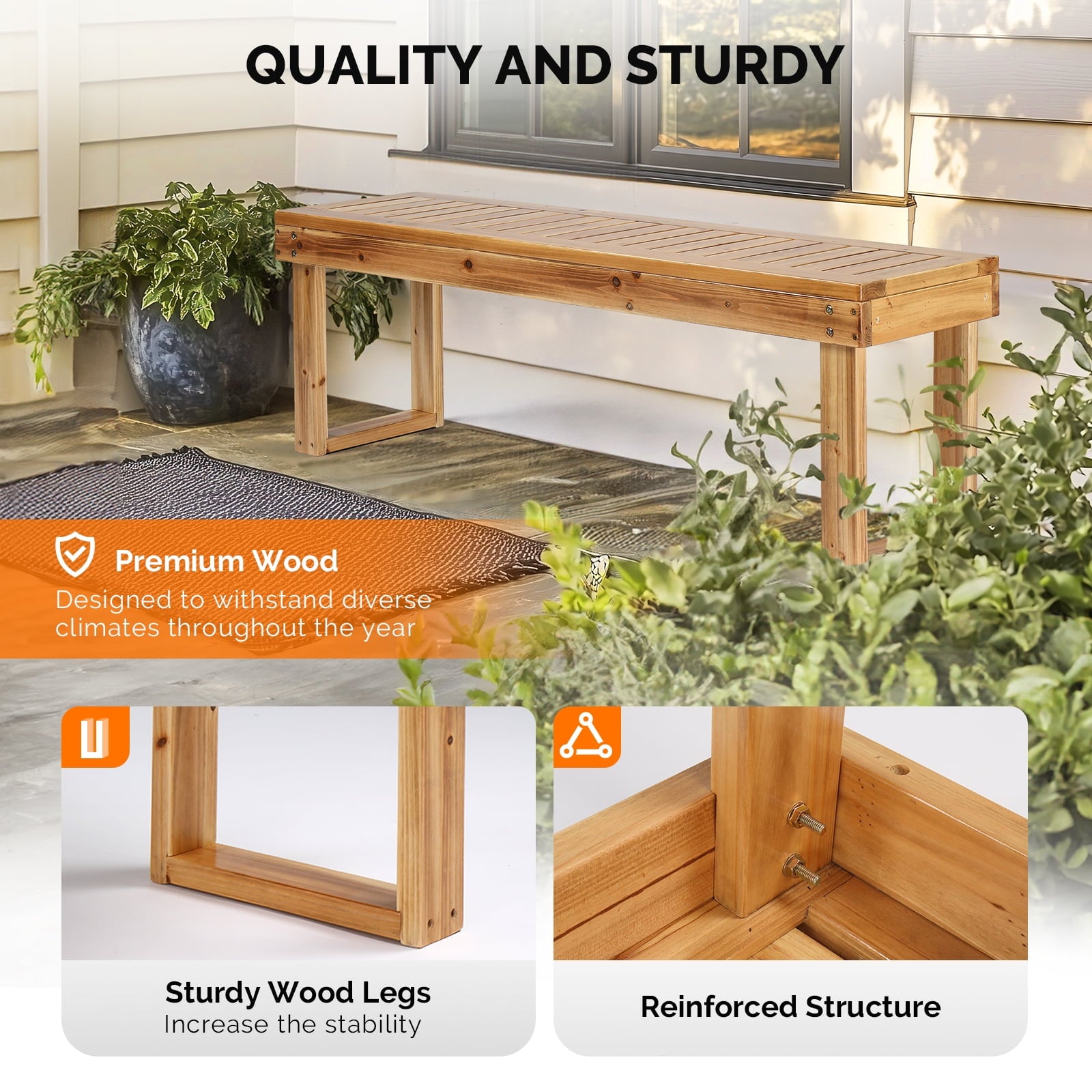 Ktaxon Outdoor Wooden Bench,  52" Wood Patio Bench, Weatherproof Outdoor Garden Backless Bench for Backyard, Porch, Poolside, Entryway, Natural Color