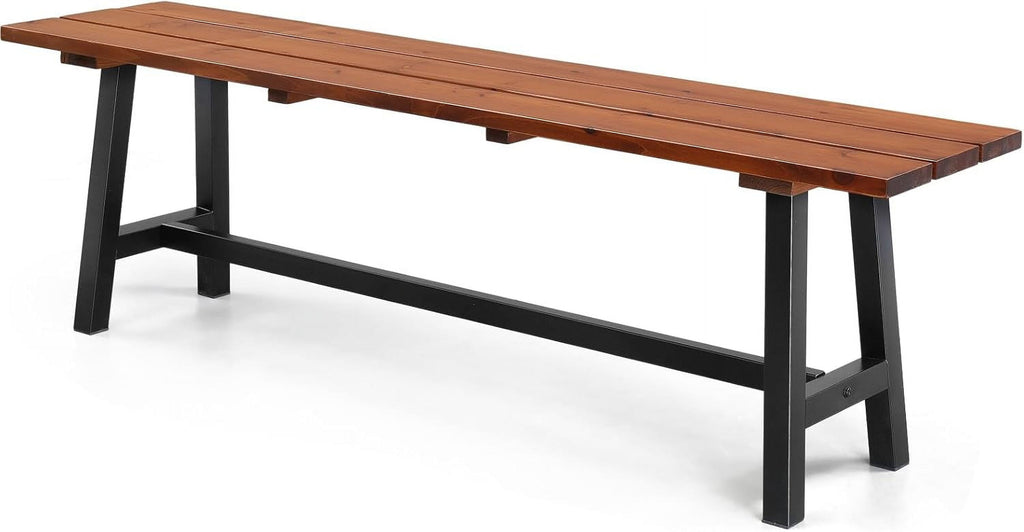 VINGLI 63" Outdoor Bench, Weatherprooof Wood Bench with Metal Frame, 63'' 2-Person Dining Bench，Weight Capacity of 660 lbs Entry Bench for Garden, Porch, Park