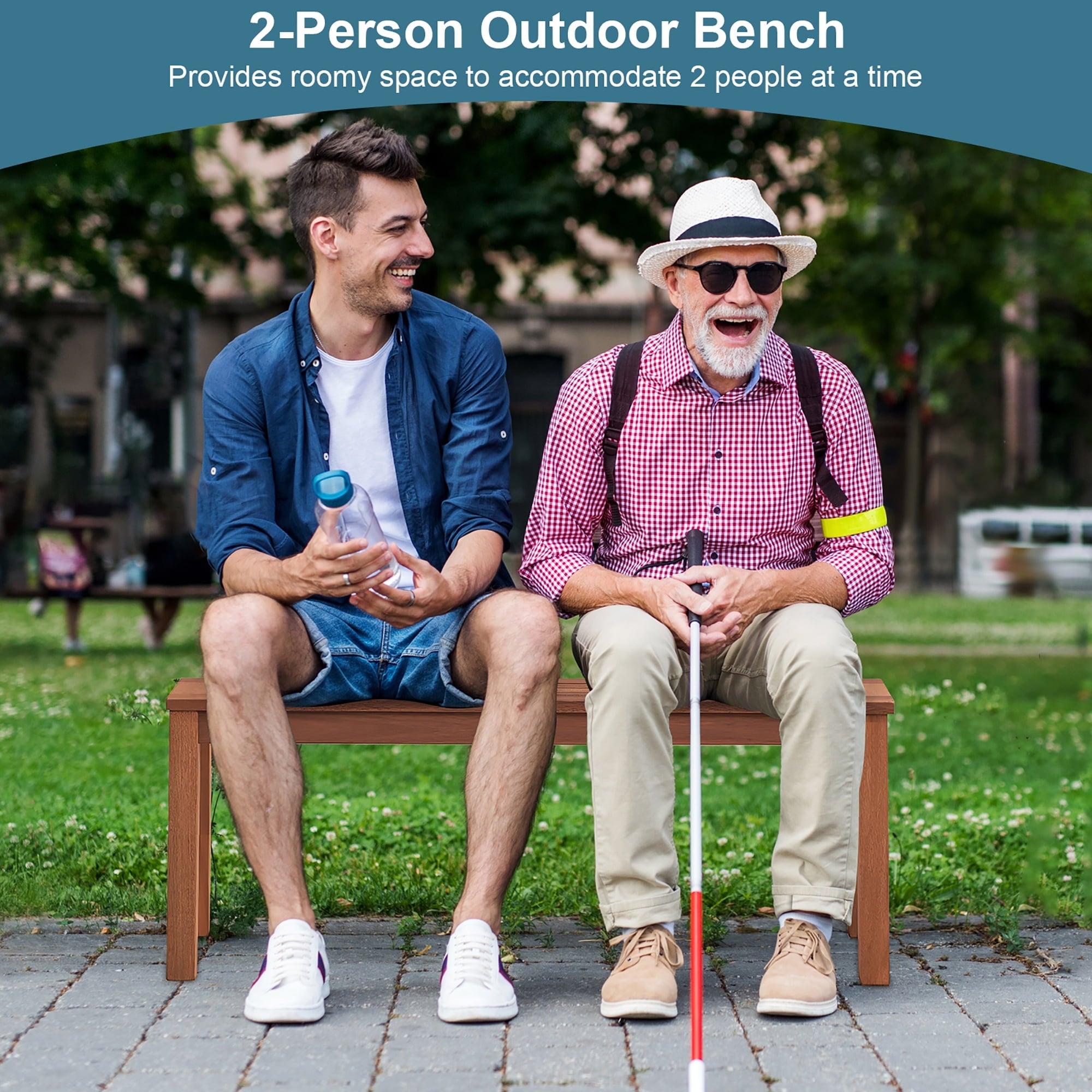 Gymax 2-Person Outdoor Bench Patio Bench w/ Slatted Seat Weather Resistant Solid Wood Frame