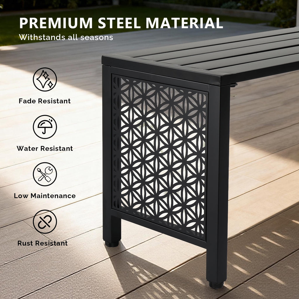 Ktaxon 39.3in Outdoor Metal Backless Bench, Slatted Seat, Weatherproof Bench for Patio Garden, Black