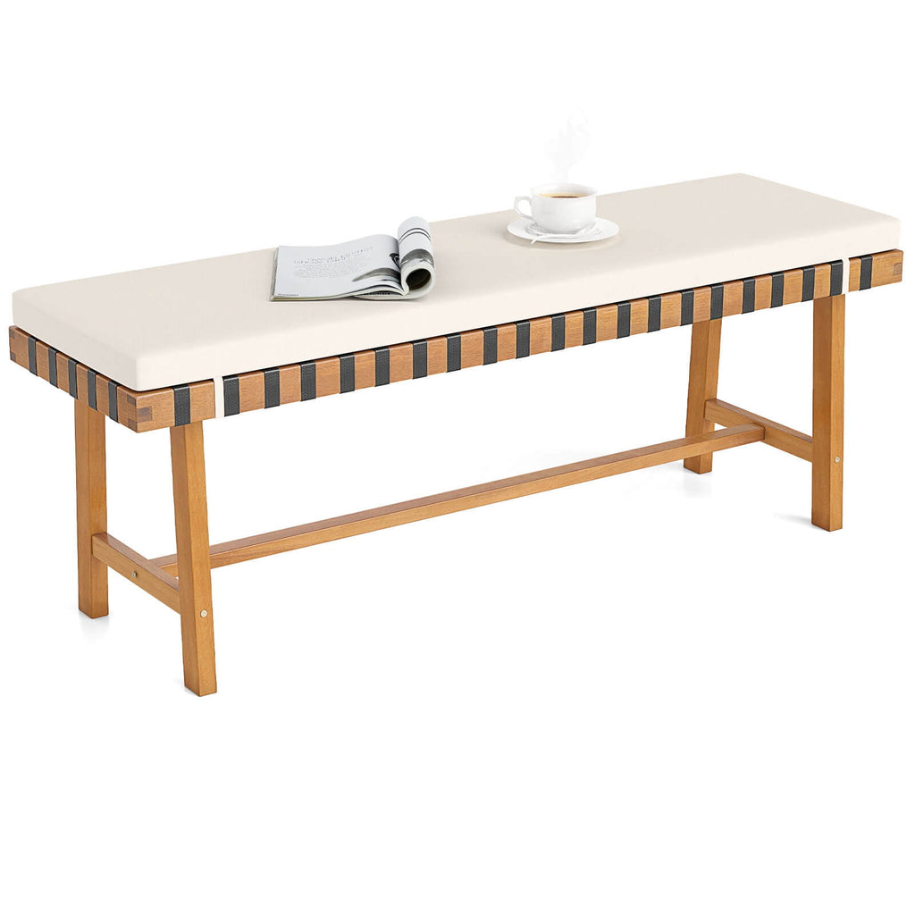 Costway 48" Long Acacia Wood Outdoor Bench with Thick Padded Seat Cushion Entryway Bench