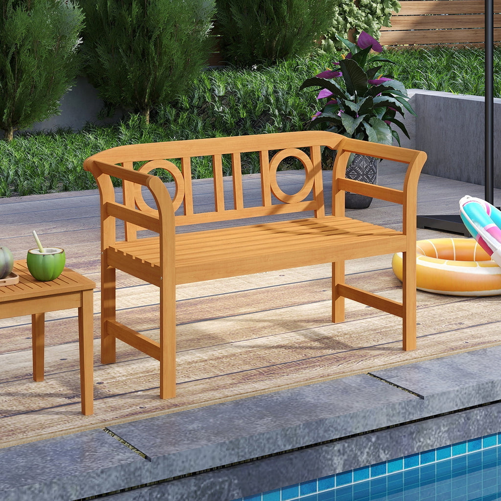 Gymax 47'' Outdoor Loveseat Bench w/Curved Armrests for Backyard Front Porch Deck