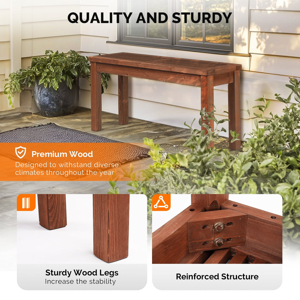 Ktaxon Outdoor Wooden Bench,  40" Wood Patio Bench, Weatherproof Outdoor Garden Backless Bench for Backyard, Porch, Poolside, Entryway, Brown