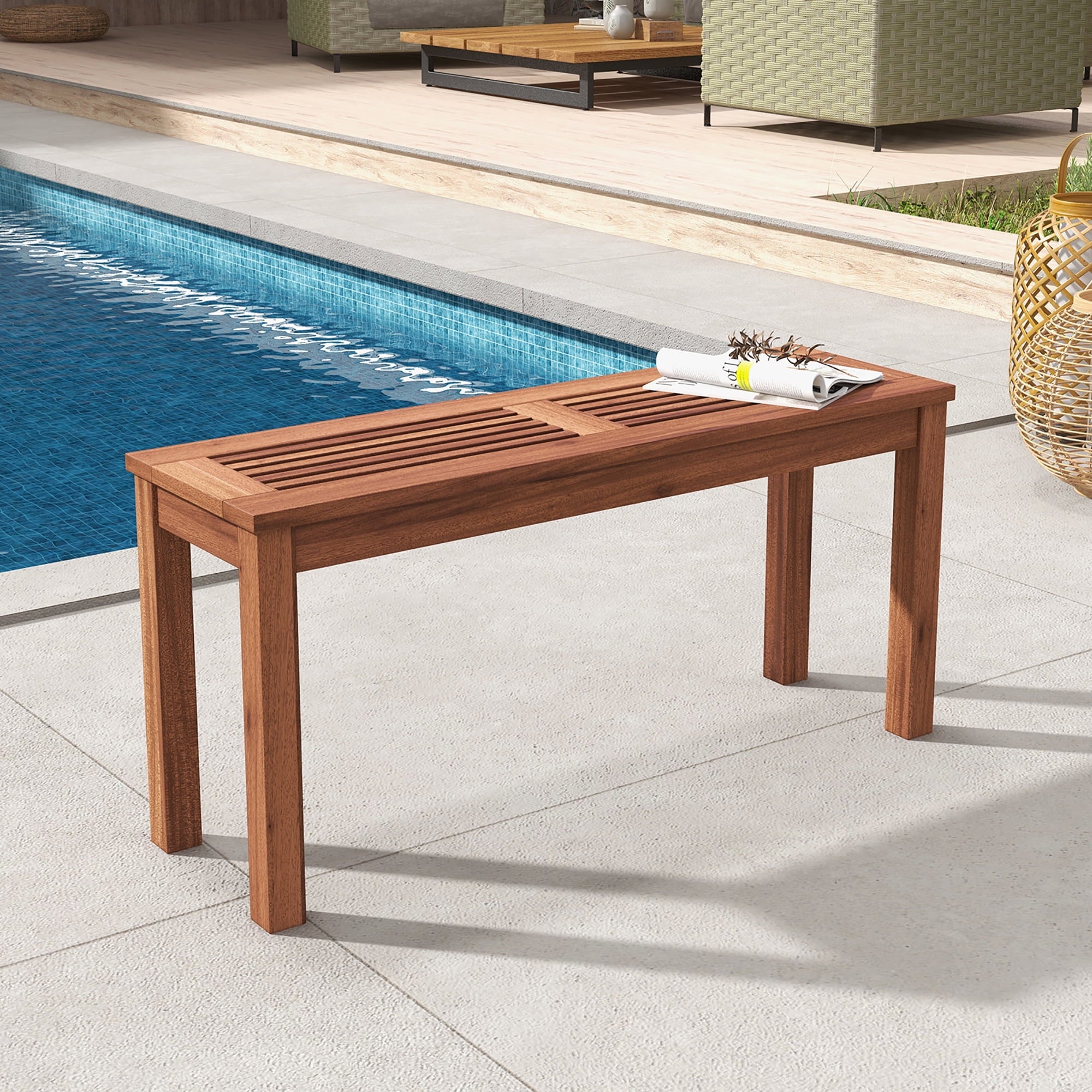 Gymax 2-Person Outdoor Bench Patio Bench w/ Slatted Seat Weather Resistant Solid Wood Frame