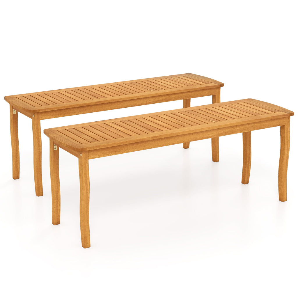 Gymax 2PCS 47'' Long Patio Dining Bench w/ Slatted Seat Backless Wooden Picnic Bench