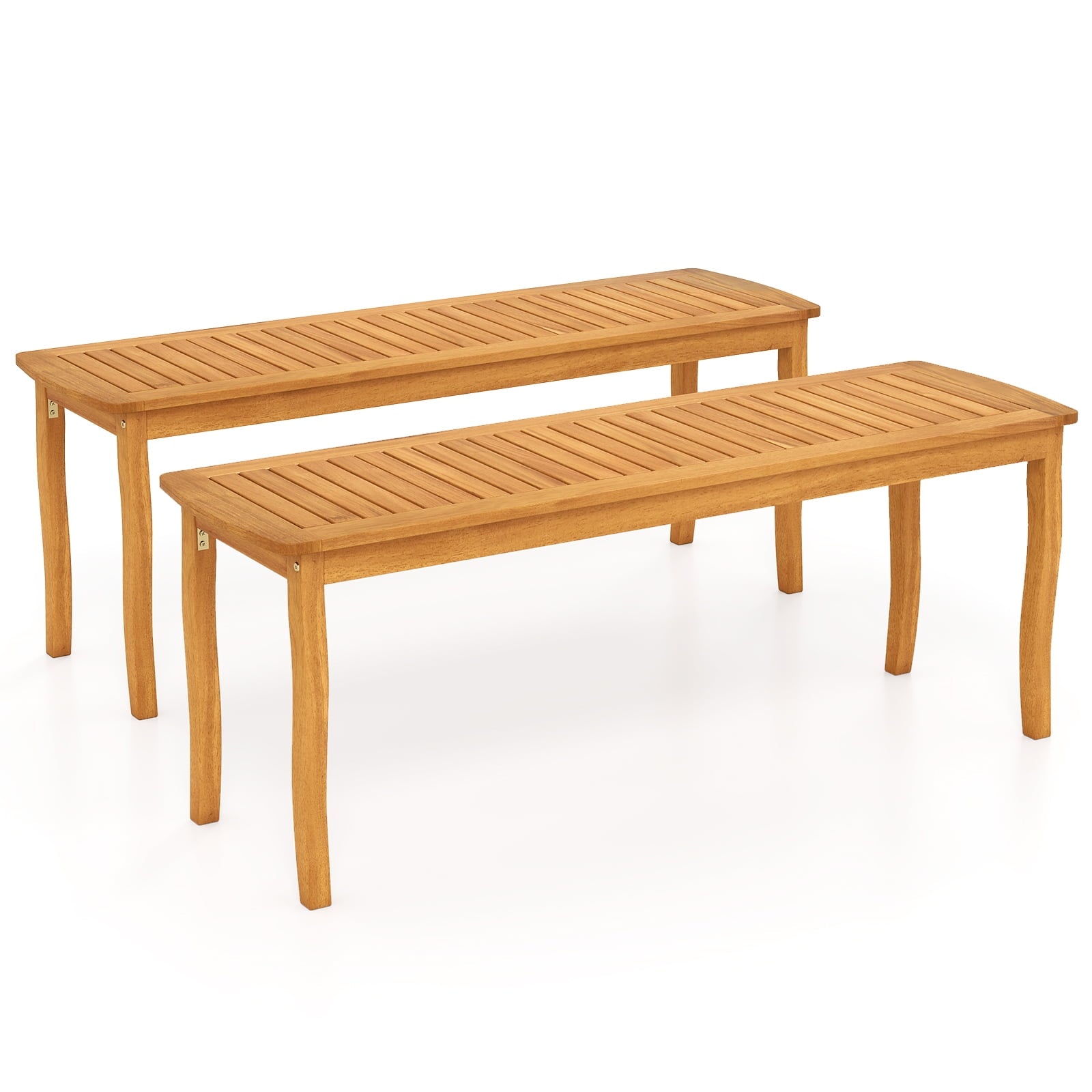 Gymax 2PCS 47'' Long Patio Dining Bench w/ Slatted Seat Backless Wooden Picnic Bench
