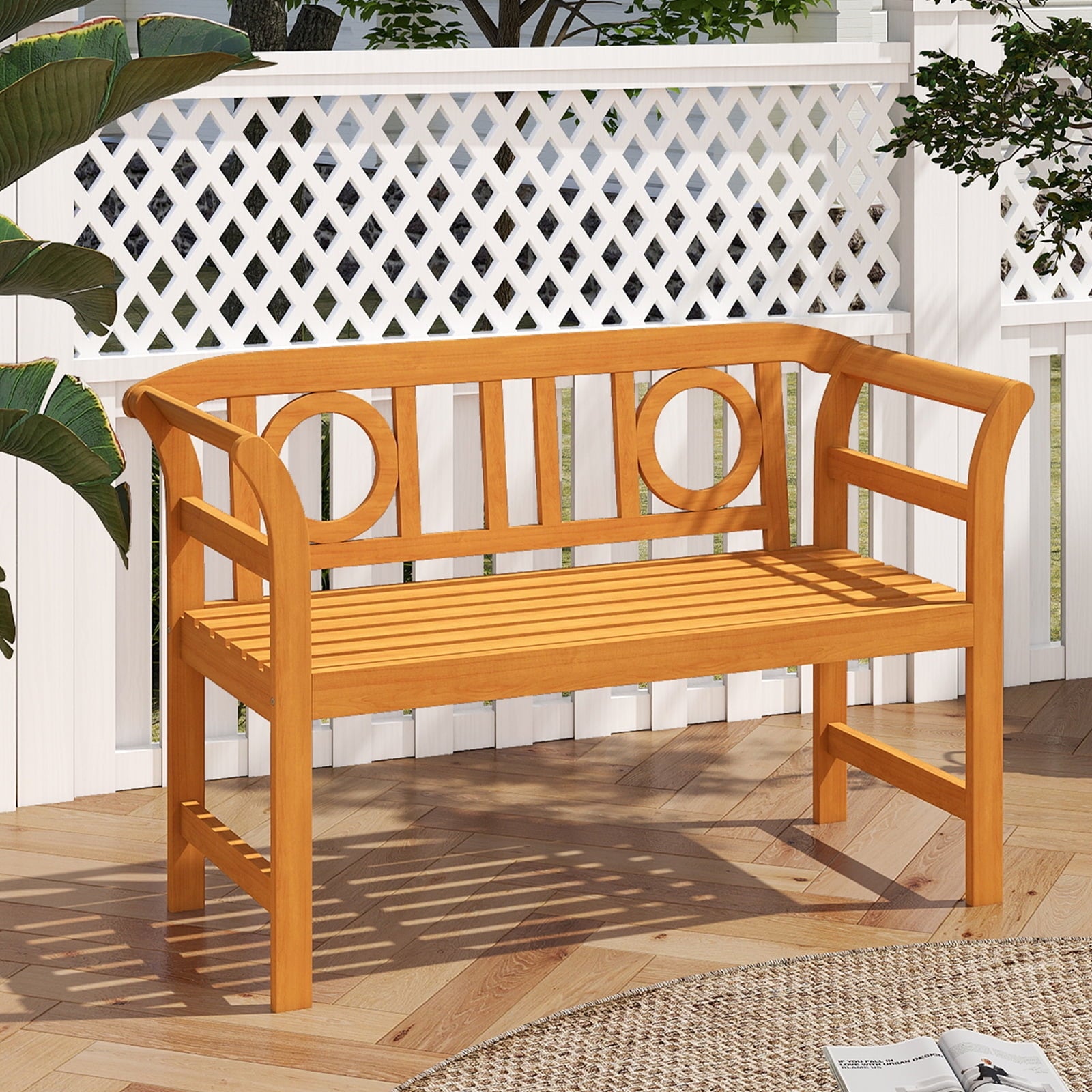 Gymax 47'' Outdoor Loveseat Bench w/Curved Armrests for Backyard Front Porch Deck