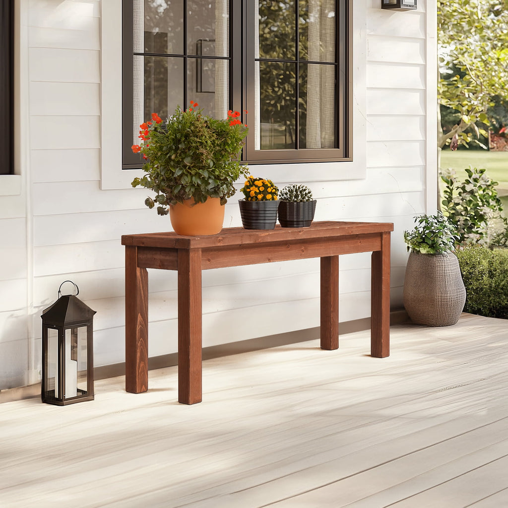 Ktaxon Outdoor Wooden Bench,  40" Wood Patio Bench, Weatherproof Outdoor Garden Backless Bench for Backyard, Porch, Poolside, Entryway, Brown