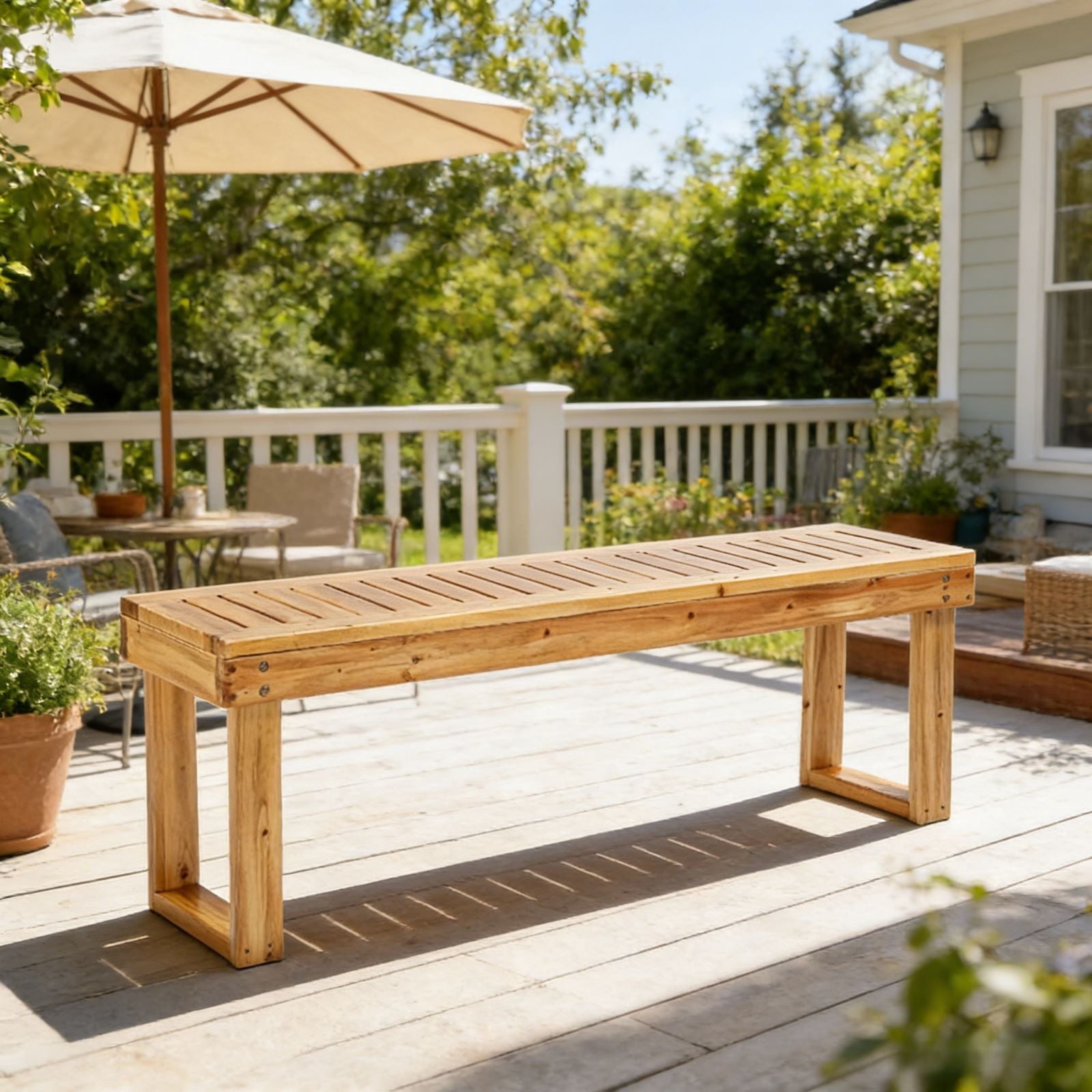 Ktaxon Outdoor Wooden Bench,  52" Wood Patio Bench, Weatherproof Outdoor Garden Backless Bench for Backyard, Porch, Poolside, Entryway, Natural Color