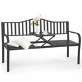 Naipo Outdoor Metal Garden Bench 59" Patio Bench with Built in Table Park Bench, Outside Bench Weather Proof Front Porch Bench, 500lbs