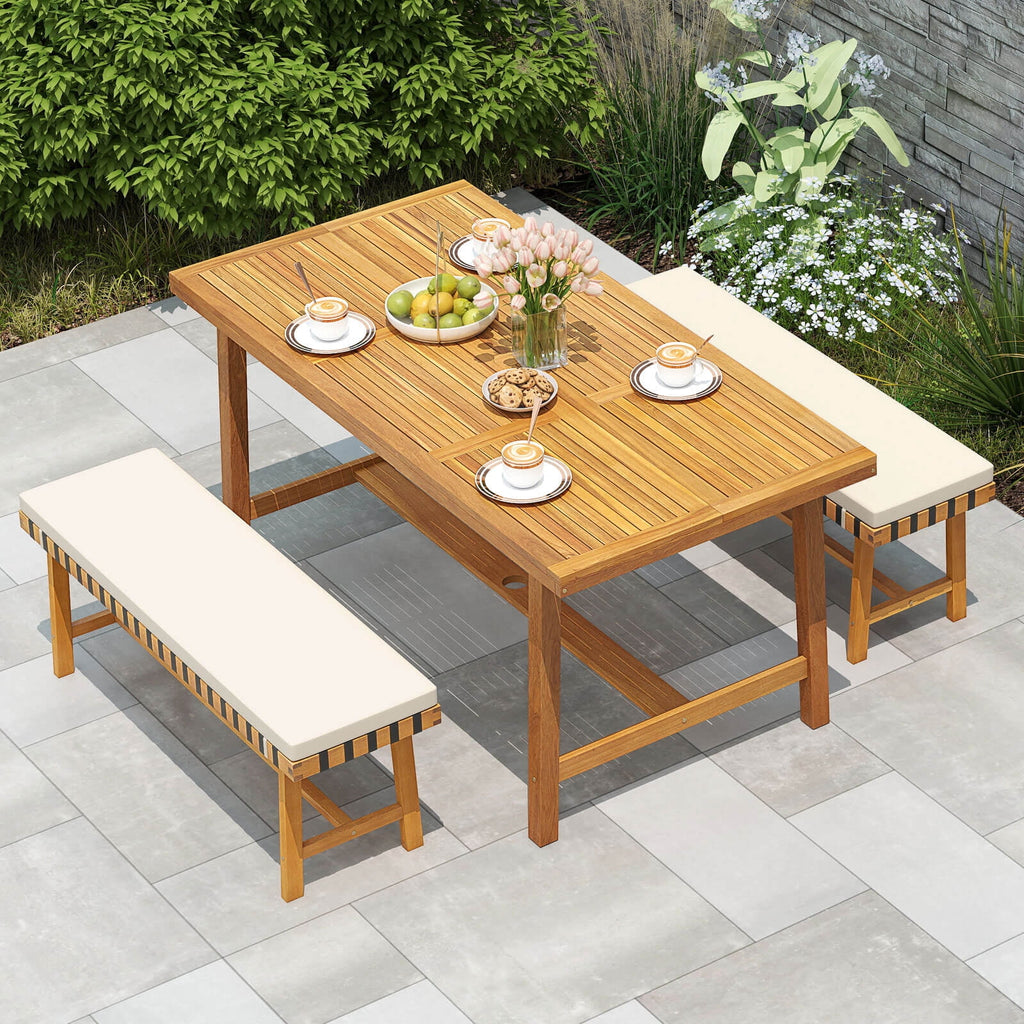 Costway 48" Long Acacia Wood Outdoor Bench with Thick Padded Seat Cushion Entryway Bench