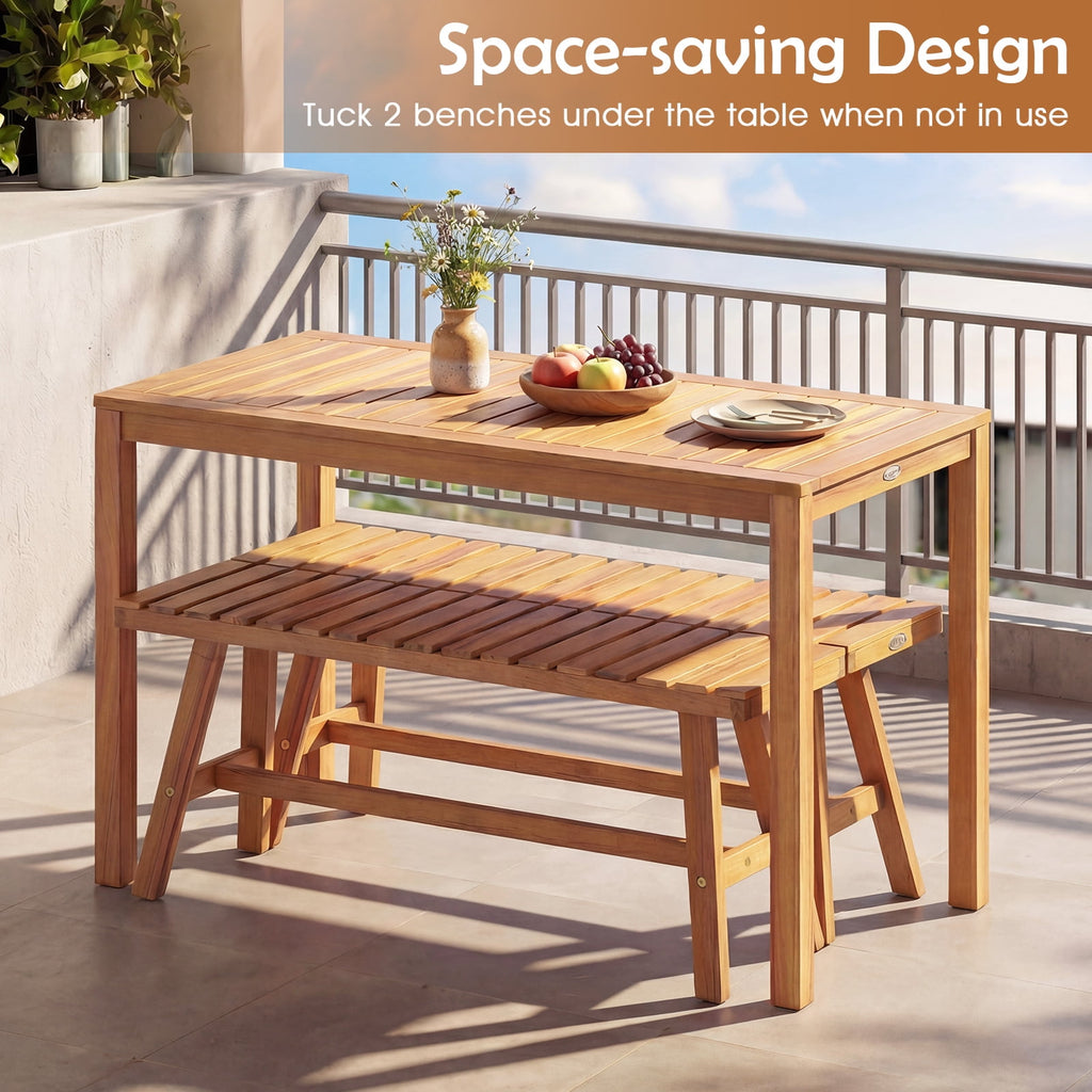 Gymax Acacia Wood Outdoor Garden Bench w/Slatted Seat 800 lbs Capacity for Front Porch