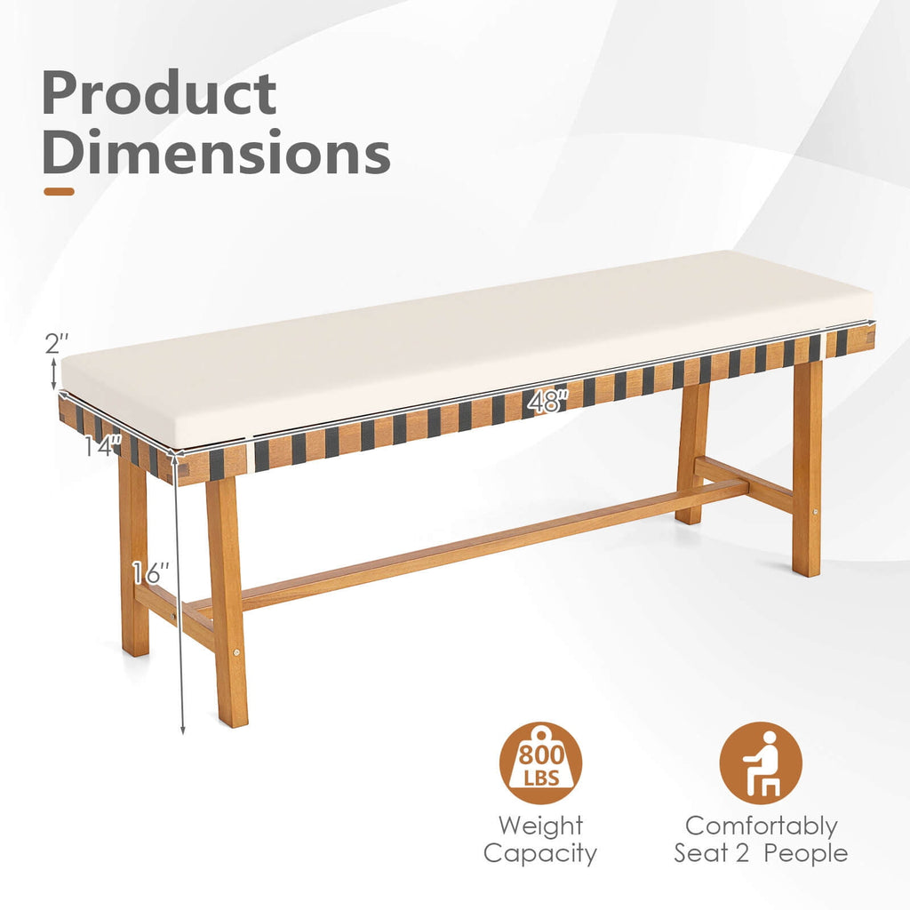 Costway 48" Long Acacia Wood Outdoor Bench with Thick Padded Seat Cushion Entryway Bench