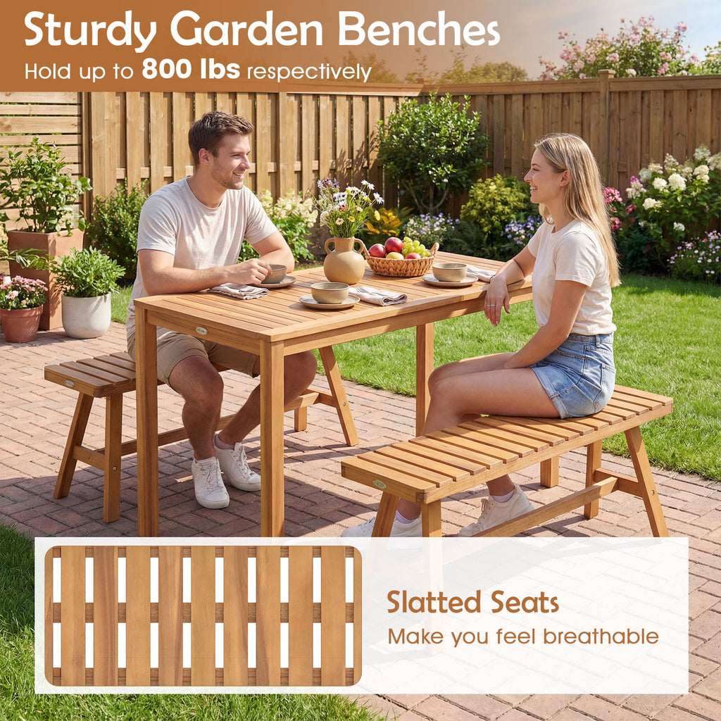 Gymax Acacia Wood Outdoor Garden Bench w/Slatted Seat 800 lbs Capacity for Front Porch