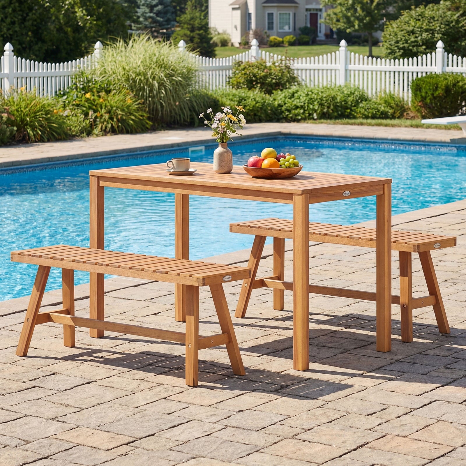 Gymax Acacia Wood Outdoor Garden Bench w/Slatted Seat 800 lbs Capacity for Front Porch