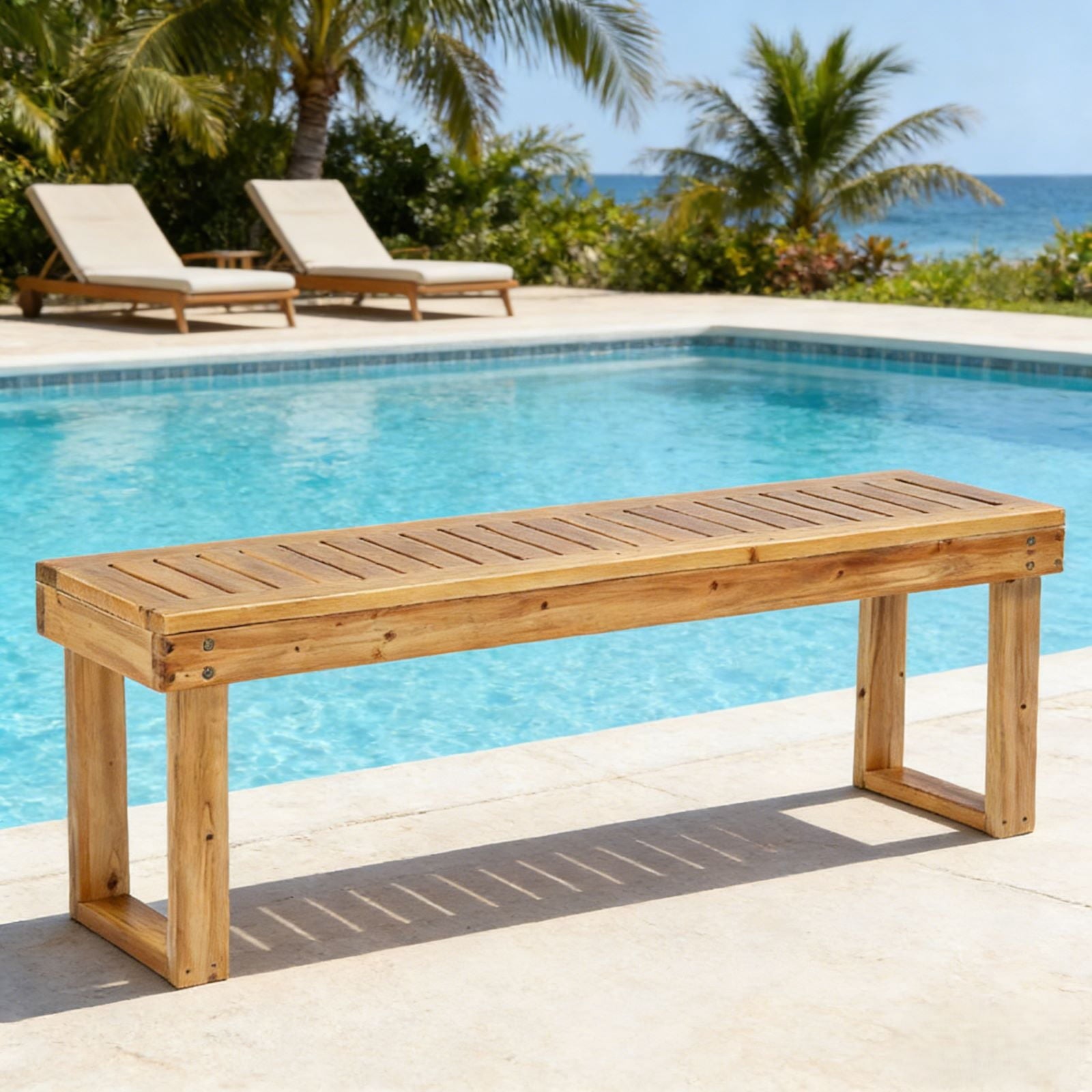 Ktaxon Outdoor Wooden Bench,  52" Wood Patio Bench, Weatherproof Outdoor Garden Backless Bench for Backyard, Porch, Poolside, Entryway, Natural Color