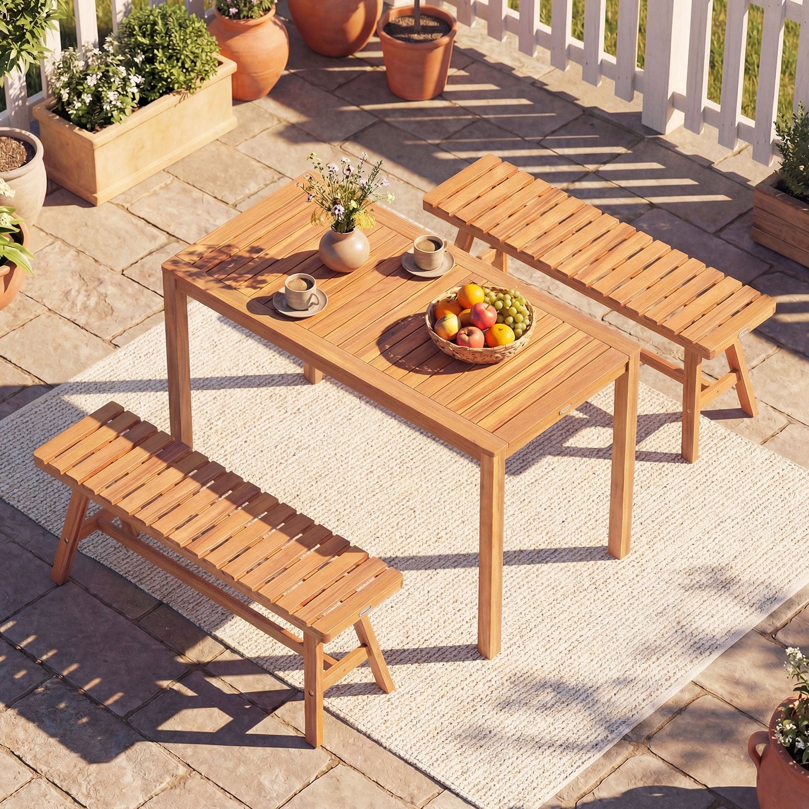 Gymax Acacia Wood Outdoor Garden Bench w/Slatted Seat 800 lbs Capacity for Front Porch