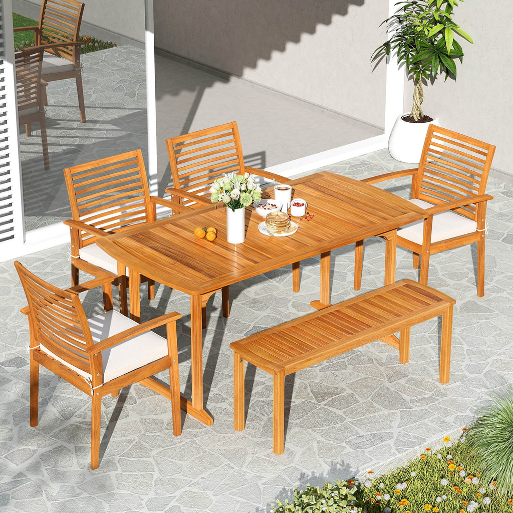 Costway Acacia Wood Outdoor Bench 48" Long Patio Dining Bench with Slatted Seat for Garden