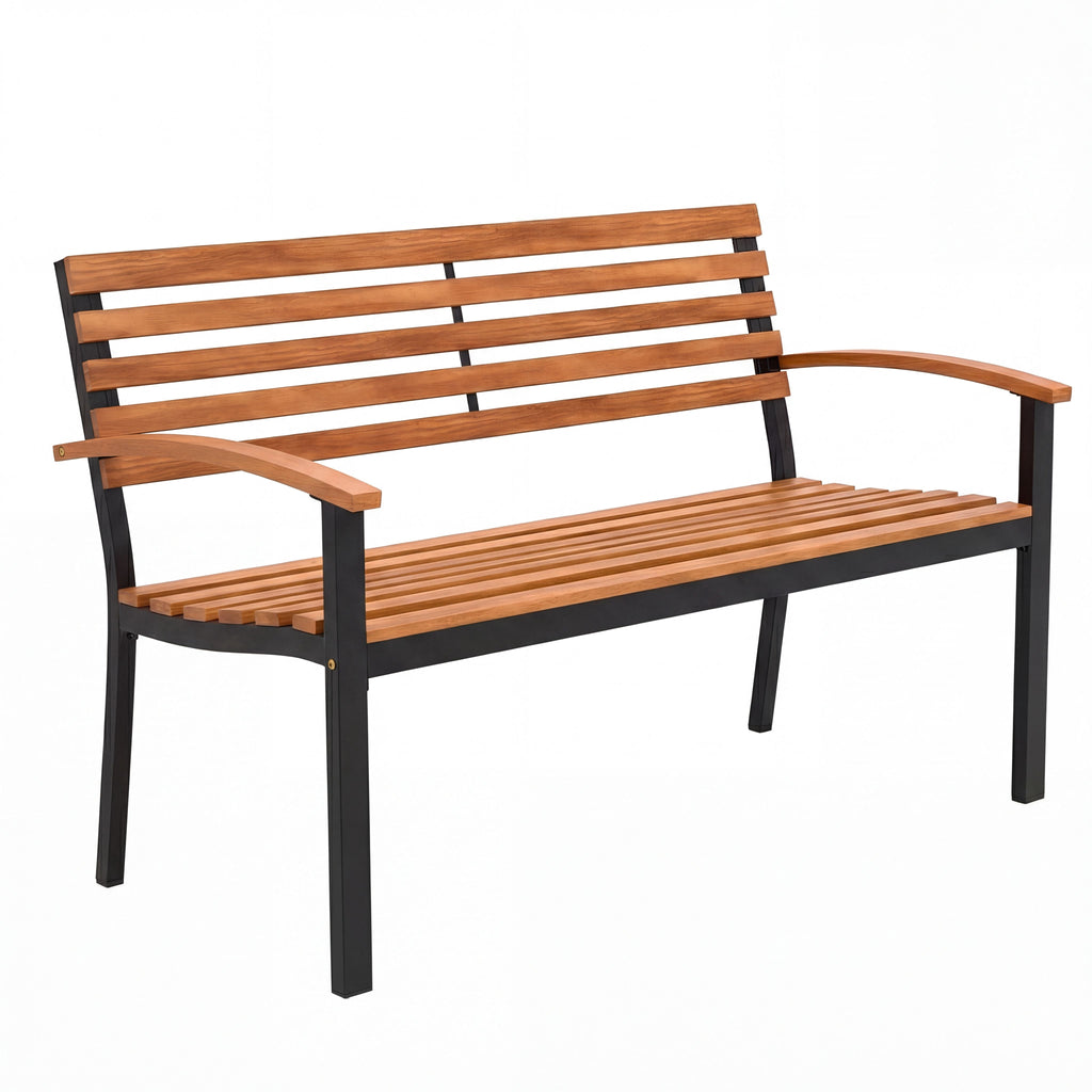 ELLEGNT Patio Loveseat Bench - Acacia Wood Garden Bench with Comfortable Backrest and Armrests for Outdoor Seating