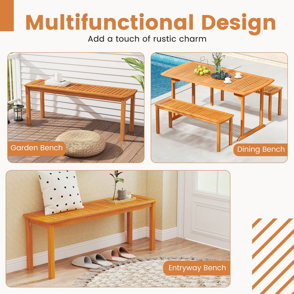 Costway Acacia Wood Outdoor Bench 48" Long Patio Dining Bench with Slatted Seat for Garden