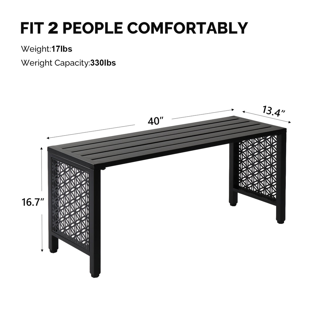 Ktaxon 39.3in Outdoor Metal Backless Bench, Slatted Seat, Weatherproof Bench for Patio Garden, Black