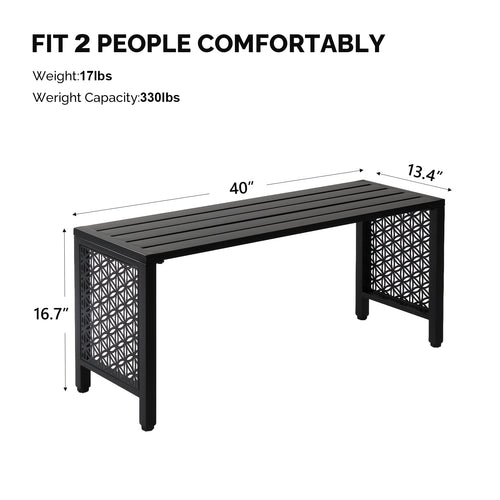Ktaxon 39.3in Outdoor Metal Backless Bench, Slatted Seat, Weatherproof Bench for Patio Garden, Black