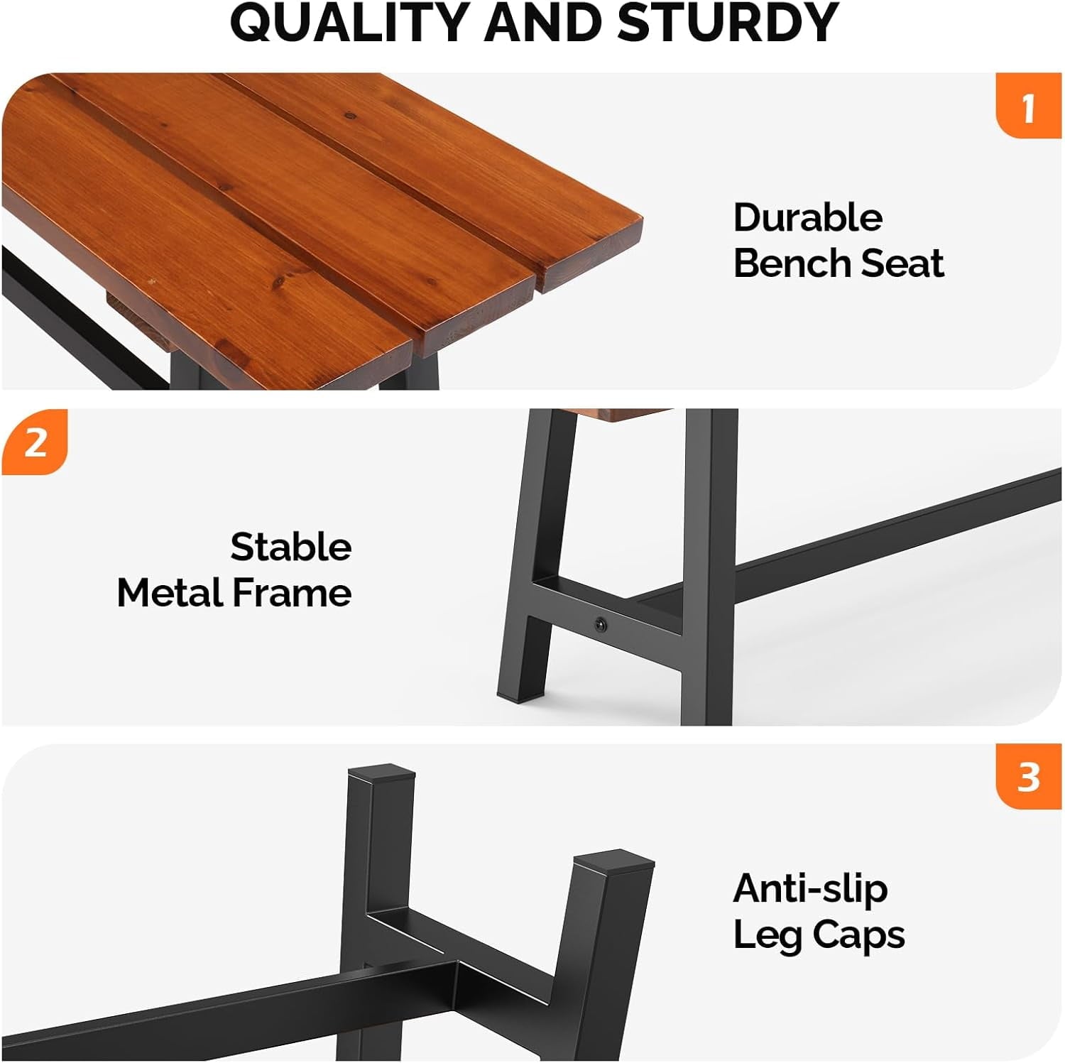 VINGLI 63" Outdoor Bench, Weatherprooof Wood Bench with Metal Frame, 63'' 2-Person Dining Bench，Weight Capacity of 660 lbs Entry Bench for Garden, Porch, Park