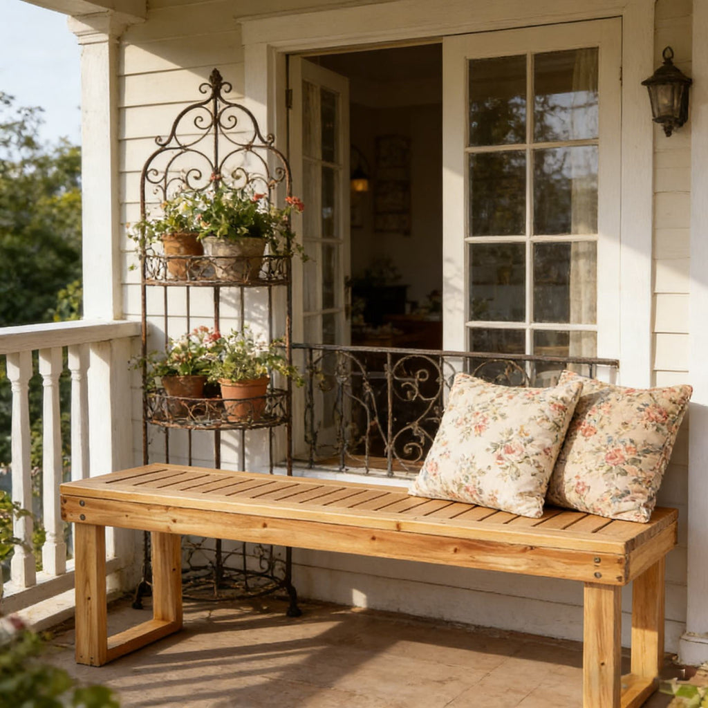 Ktaxon Outdoor Wooden Bench,  52" Wood Patio Bench, Weatherproof Outdoor Garden Backless Bench for Backyard, Porch, Poolside, Entryway, Natural Color
