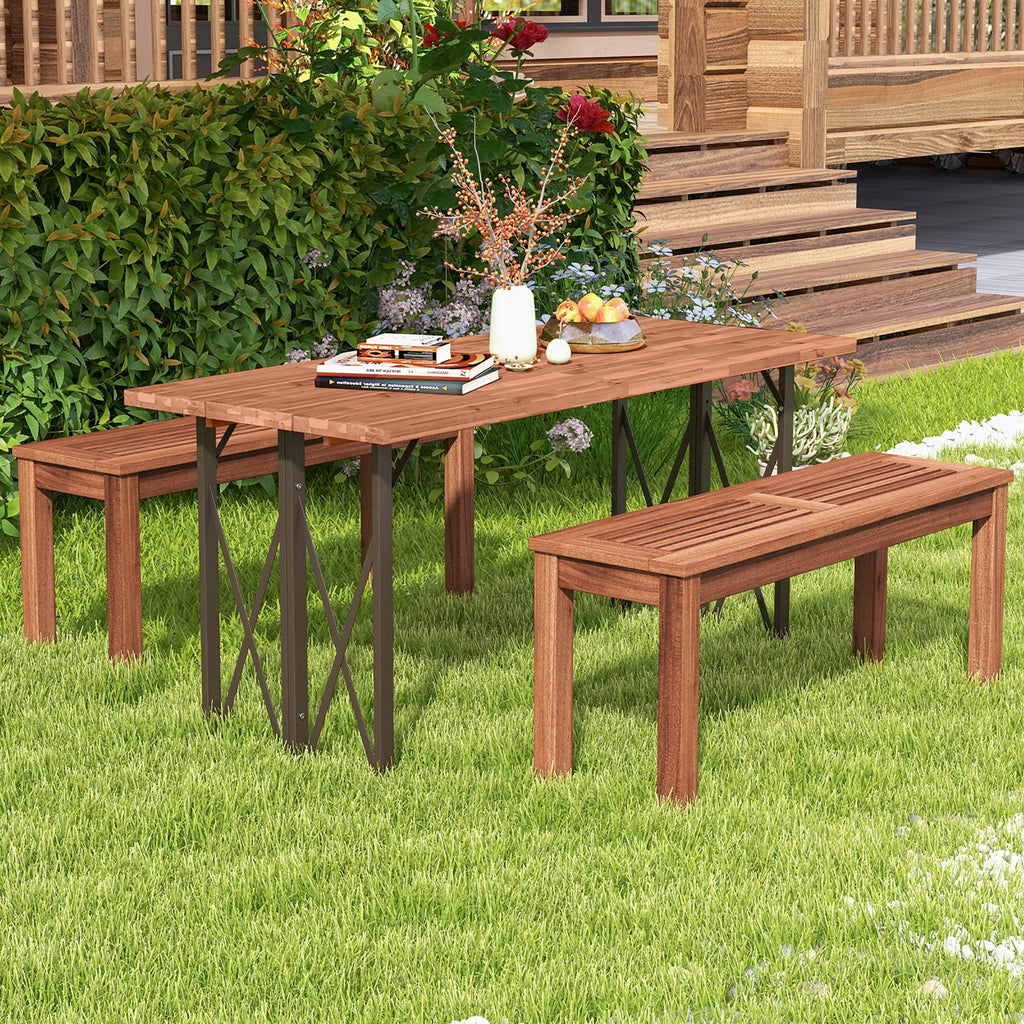 Gymax 2-Person Outdoor Bench Patio Bench w/ Slatted Seat Weather Resistant Solid Wood Frame